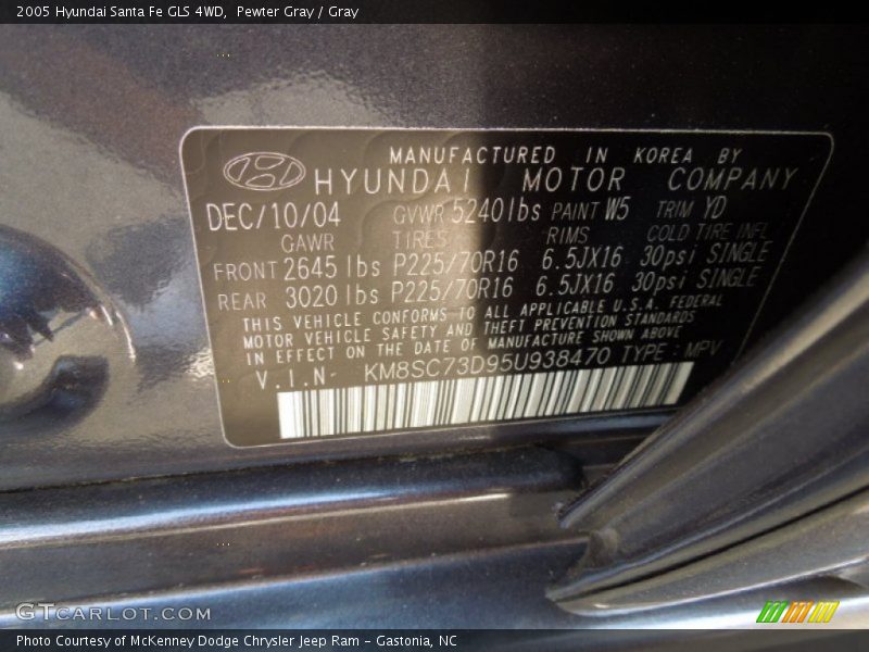 Pewter Gray / Gray 2005 Hyundai Santa Fe GLS 4WD