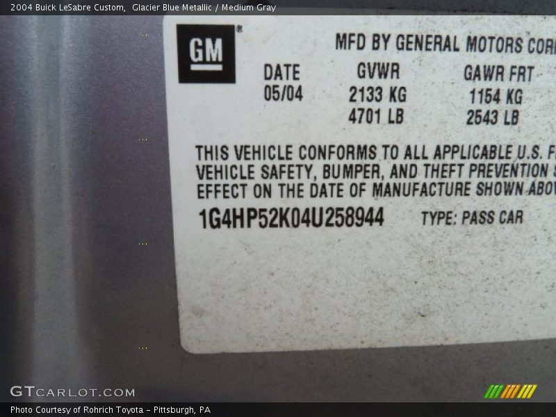 Glacier Blue Metallic / Medium Gray 2004 Buick LeSabre Custom