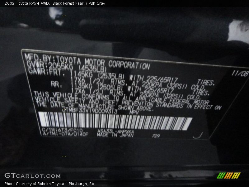 Black Forest Pearl / Ash Gray 2009 Toyota RAV4 4WD