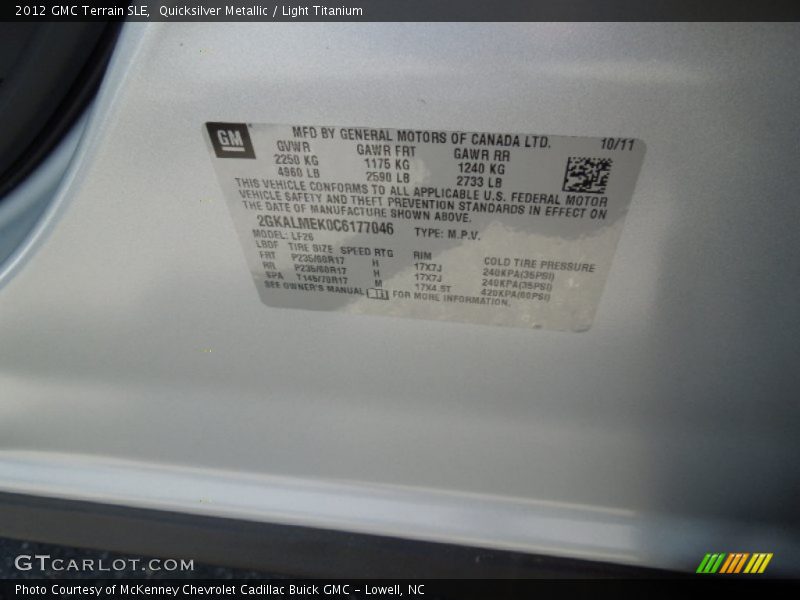 Quicksilver Metallic / Light Titanium 2012 GMC Terrain SLE