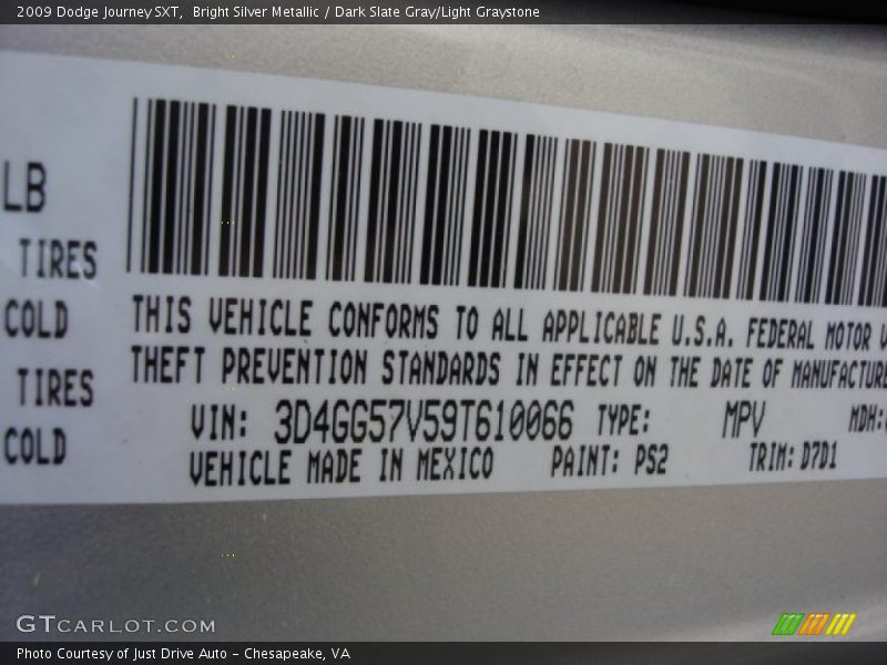 Bright Silver Metallic / Dark Slate Gray/Light Graystone 2009 Dodge Journey SXT