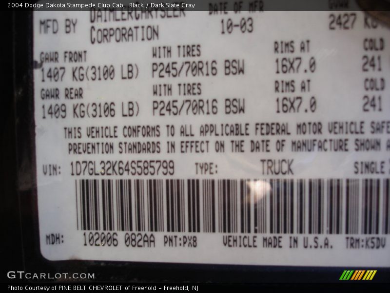 Black / Dark Slate Gray 2004 Dodge Dakota Stampede Club Cab