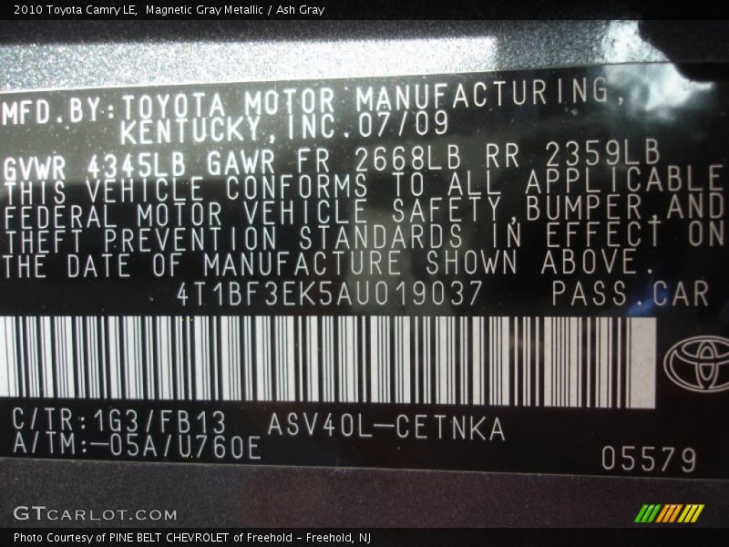 Magnetic Gray Metallic / Ash Gray 2010 Toyota Camry LE
