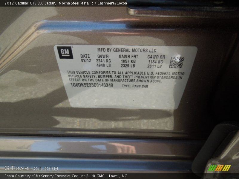 Mocha Steel Metallic / Cashmere/Cocoa 2012 Cadillac CTS 3.6 Sedan