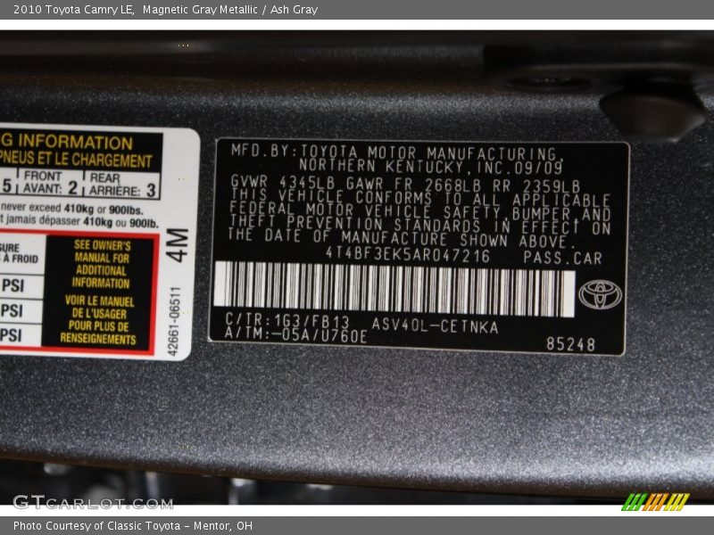Magnetic Gray Metallic / Ash Gray 2010 Toyota Camry LE