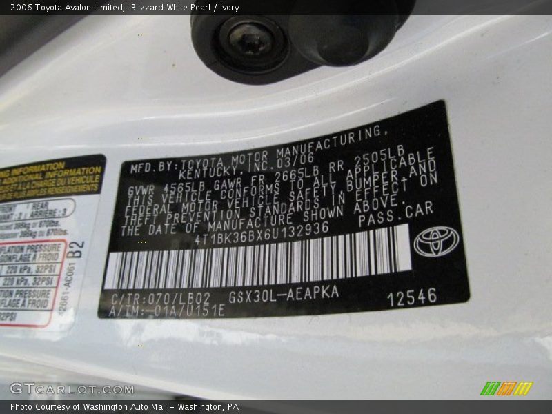 Blizzard White Pearl / Ivory 2006 Toyota Avalon Limited