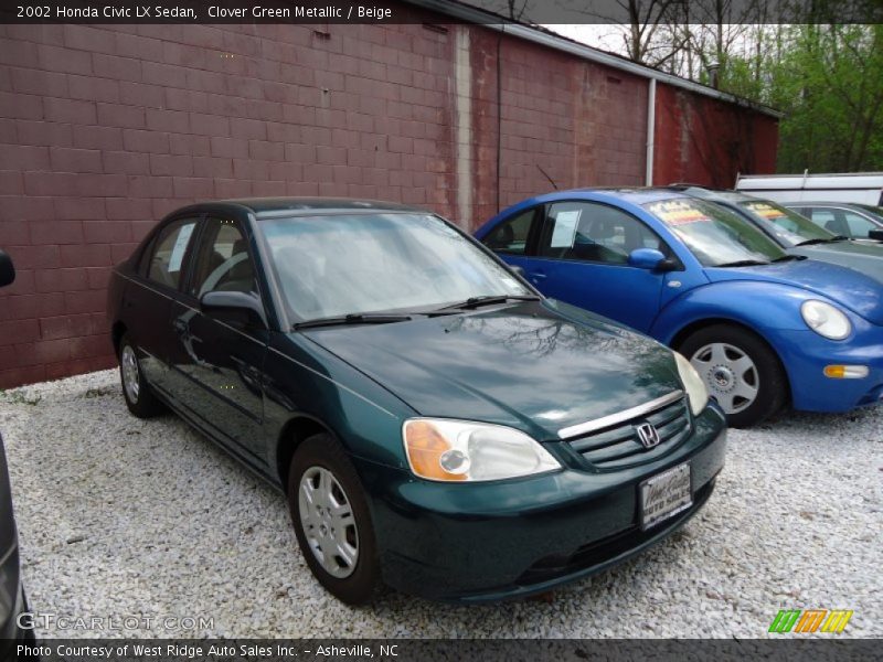 Clover Green Metallic / Beige 2002 Honda Civic LX Sedan