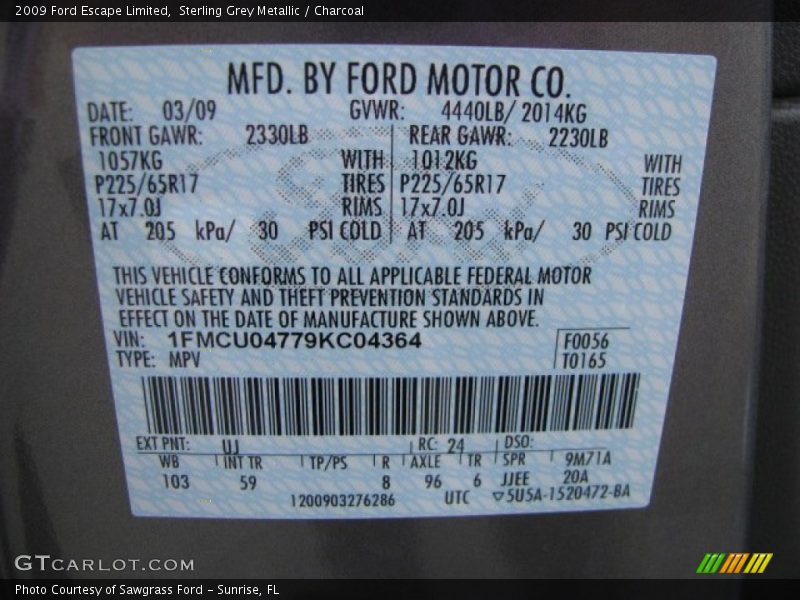 2009 Escape Limited Sterling Grey Metallic Color Code UJ
