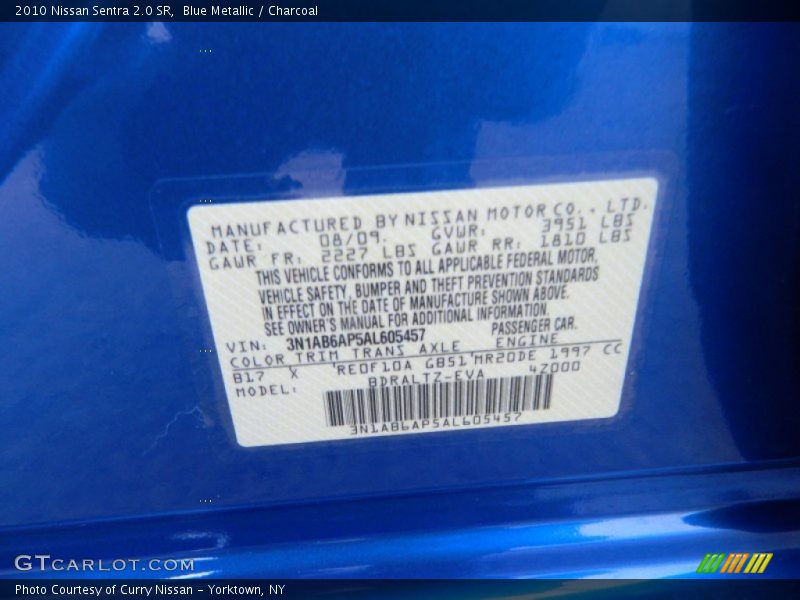 2010 Sentra 2.0 SR Blue Metallic Color Code B17