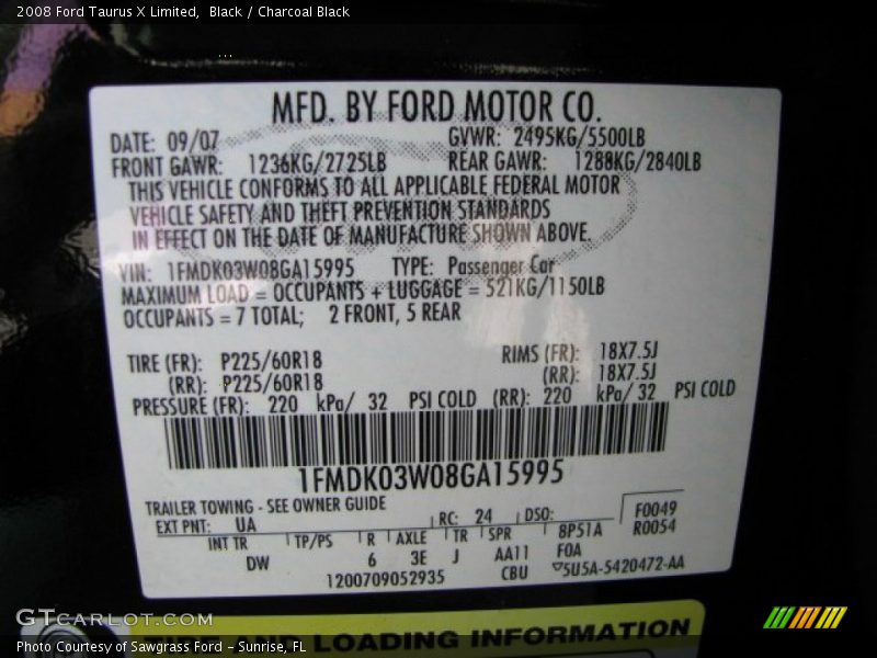 Black / Charcoal Black 2008 Ford Taurus X Limited