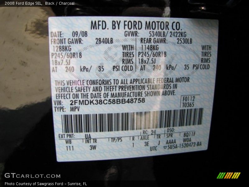 Black / Charcoal 2008 Ford Edge SEL