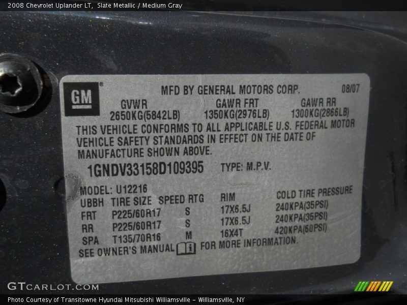 Slate Metallic / Medium Gray 2008 Chevrolet Uplander LT