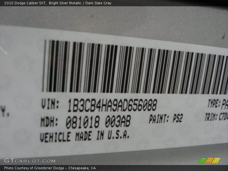 Bright Silver Metallic / Dark Slate Gray 2010 Dodge Caliber SXT