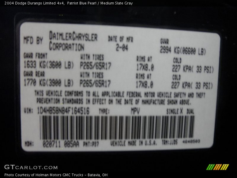 Patriot Blue Pearl / Medium Slate Gray 2004 Dodge Durango Limited 4x4