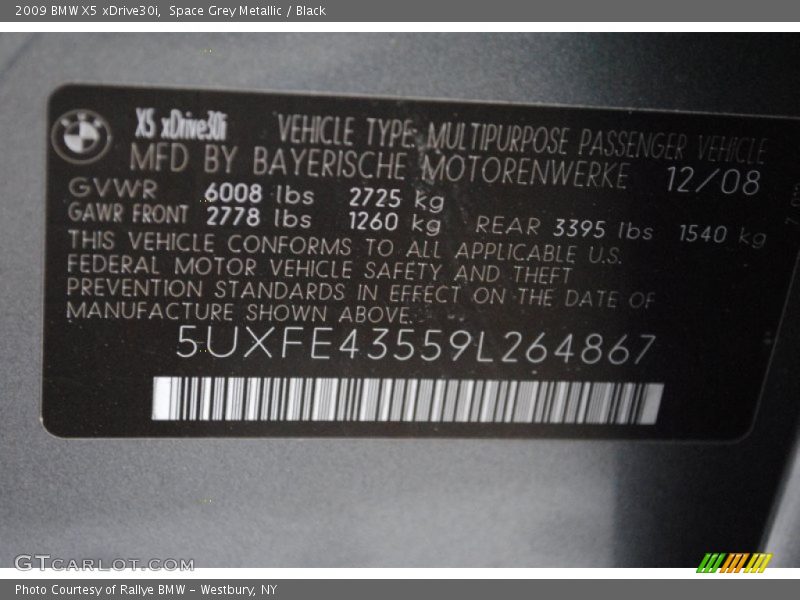 Space Grey Metallic / Black 2009 BMW X5 xDrive30i
