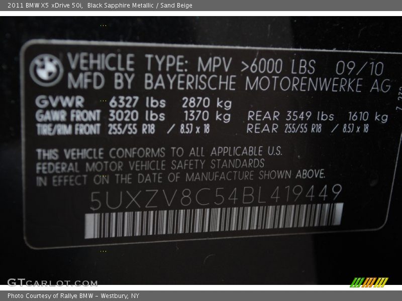 Black Sapphire Metallic / Sand Beige 2011 BMW X5 xDrive 50i