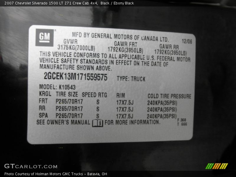 Black / Ebony Black 2007 Chevrolet Silverado 1500 LT Z71 Crew Cab 4x4
