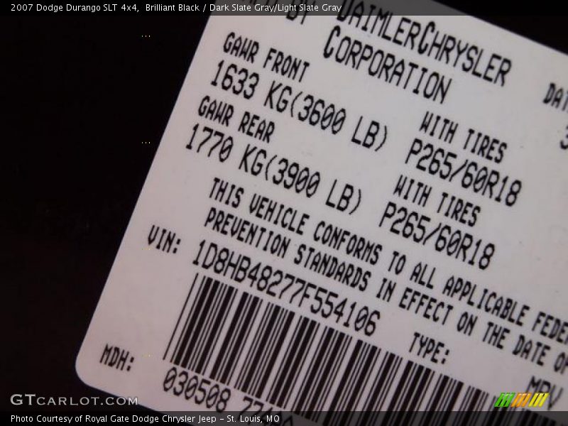 Brilliant Black / Dark Slate Gray/Light Slate Gray 2007 Dodge Durango SLT 4x4