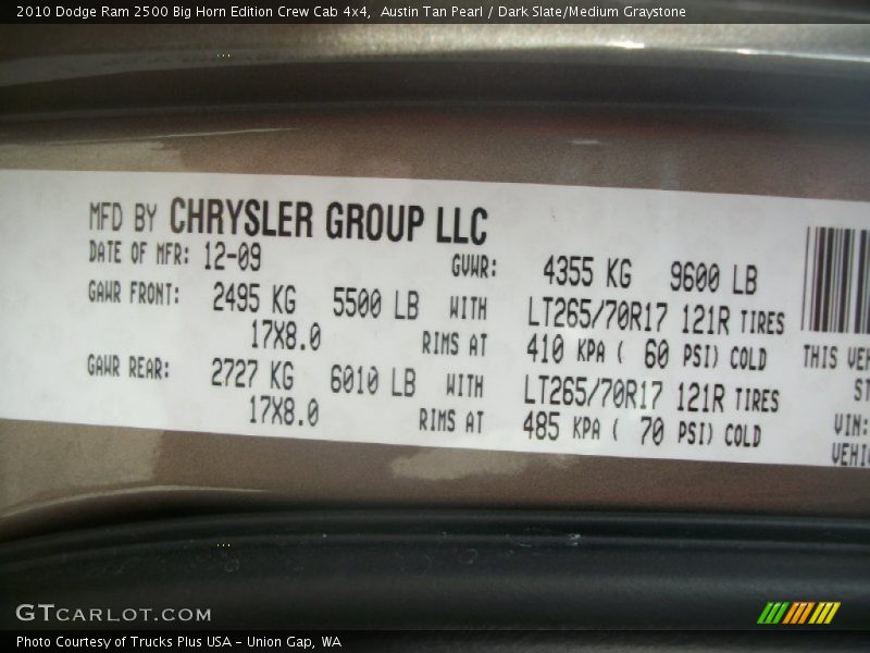 Austin Tan Pearl / Dark Slate/Medium Graystone 2010 Dodge Ram 2500 Big Horn Edition Crew Cab 4x4