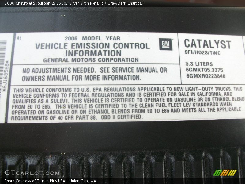 Info Tag of 2006 Suburban LS 1500