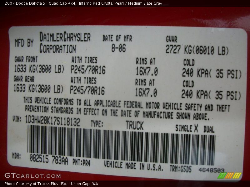 Inferno Red Crystal Pearl / Medium Slate Gray 2007 Dodge Dakota ST Quad Cab 4x4