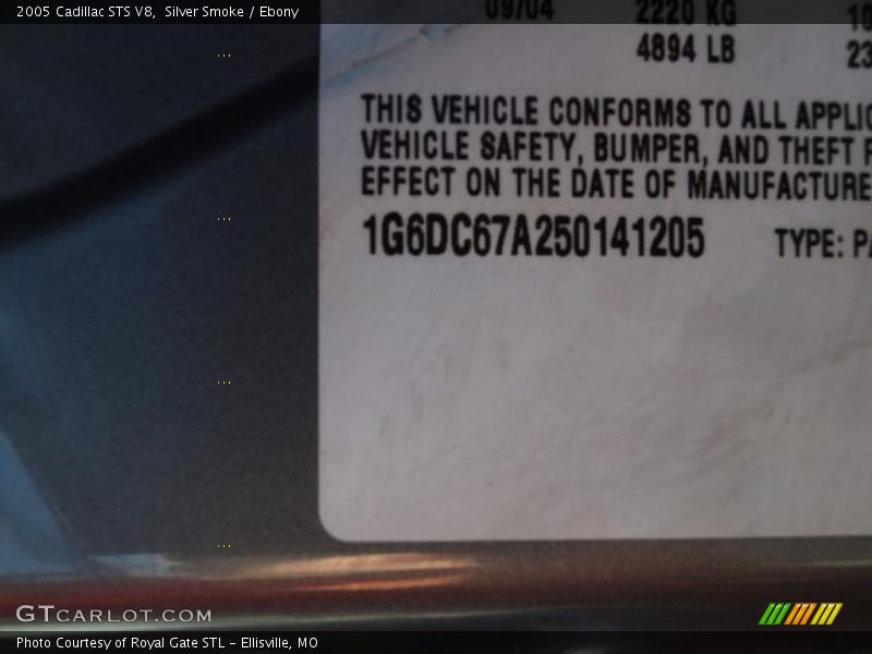 Silver Smoke / Ebony 2005 Cadillac STS V8