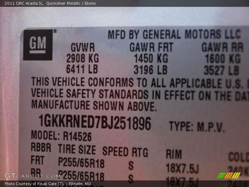 Quicksilver Metallic / Ebony 2011 GMC Acadia SL