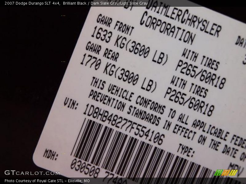 Brilliant Black / Dark Slate Gray/Light Slate Gray 2007 Dodge Durango SLT 4x4