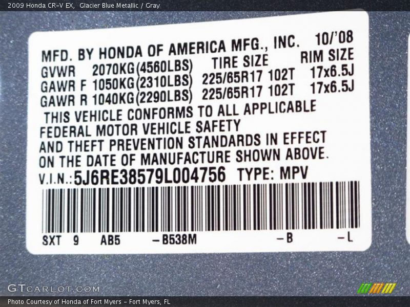 Glacier Blue Metallic / Gray 2009 Honda CR-V EX