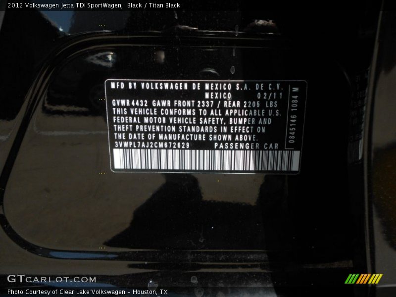 Black / Titan Black 2012 Volkswagen Jetta TDI SportWagen