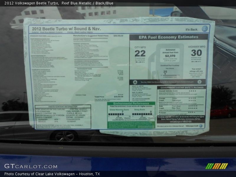  2012 Beetle Turbo Window Sticker