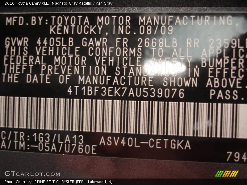 Magnetic Gray Metallic / Ash Gray 2010 Toyota Camry XLE