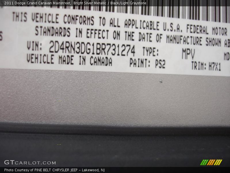2011 Grand Caravan Mainstreet Bright Silver Metallic Color Code PS2