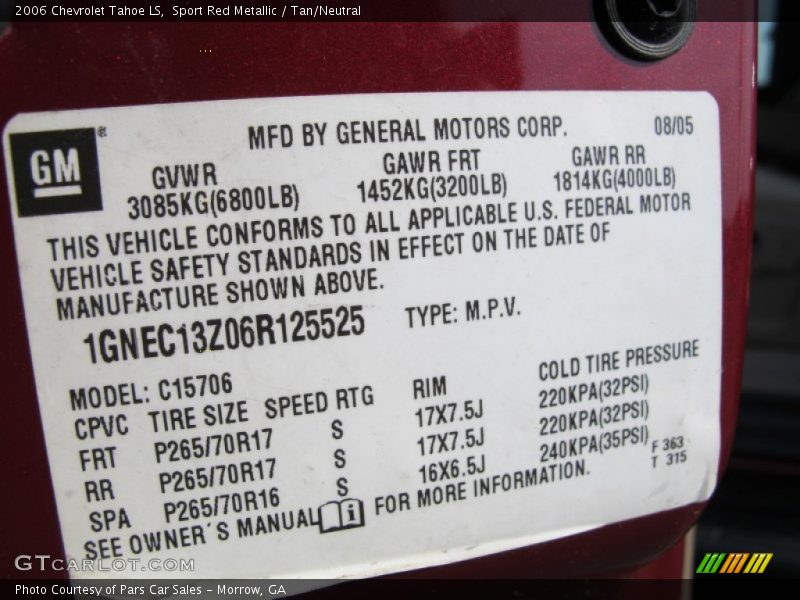 Sport Red Metallic / Tan/Neutral 2006 Chevrolet Tahoe LS