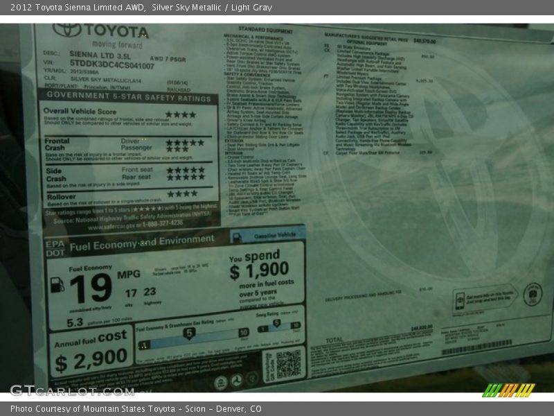 Silver Sky Metallic / Light Gray 2012 Toyota Sienna Limited AWD