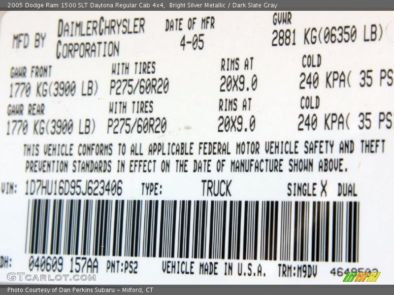 Bright Silver Metallic / Dark Slate Gray 2005 Dodge Ram 1500 SLT Daytona Regular Cab 4x4