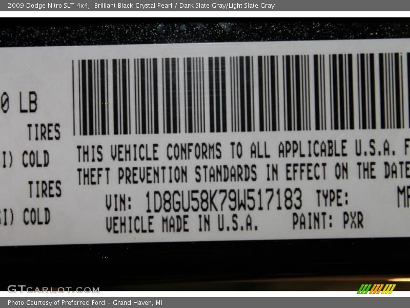 2009 Nitro SLT 4x4 Brilliant Black Crystal Pearl Color Code PXR