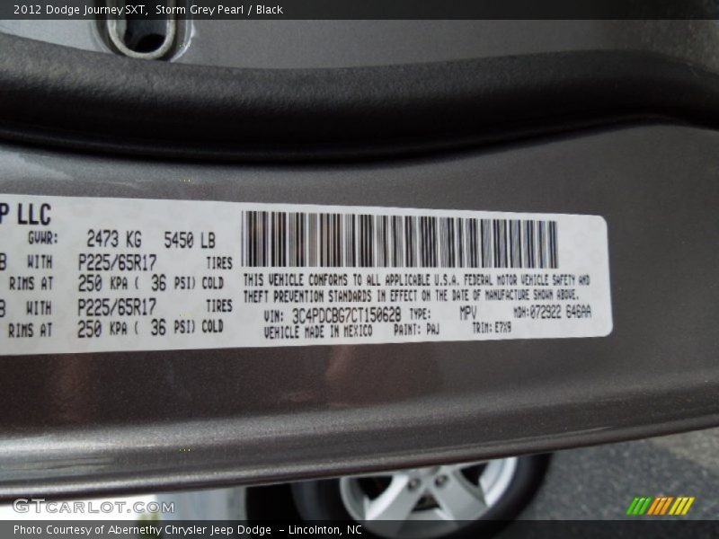 Storm Grey Pearl / Black 2012 Dodge Journey SXT