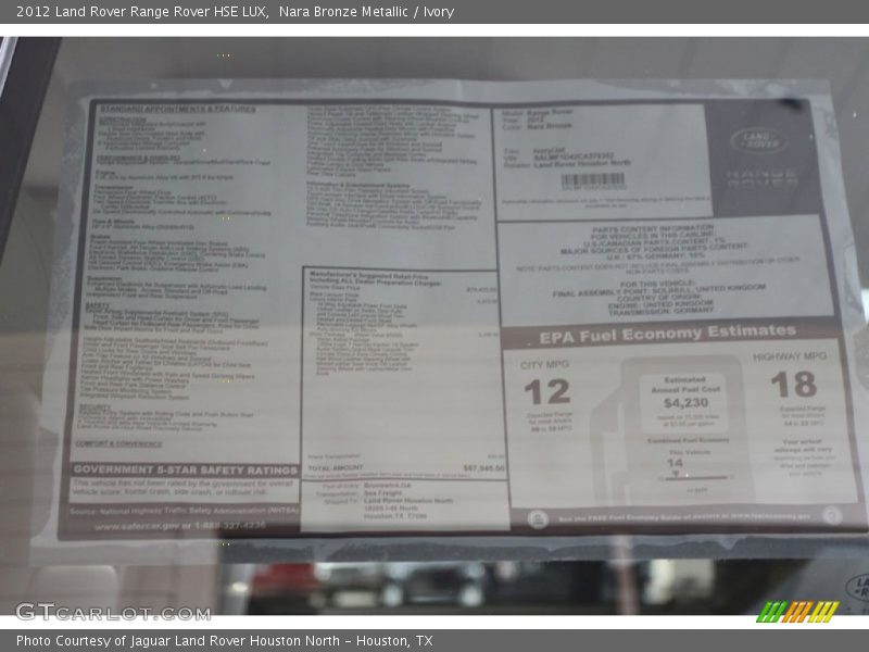 Nara Bronze Metallic / Ivory 2012 Land Rover Range Rover HSE LUX