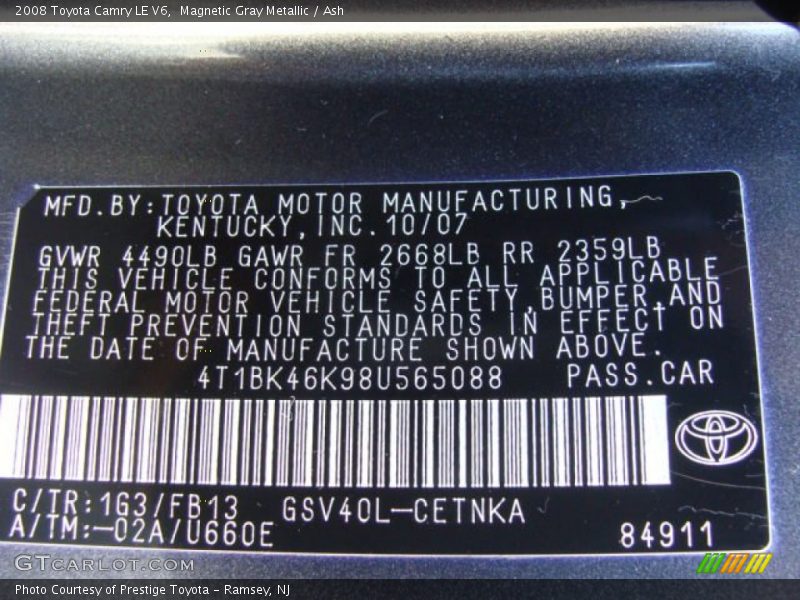 Magnetic Gray Metallic / Ash 2008 Toyota Camry LE V6