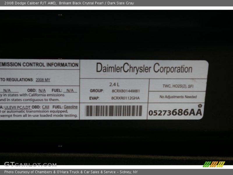 Brilliant Black Crystal Pearl / Dark Slate Gray 2008 Dodge Caliber R/T AWD