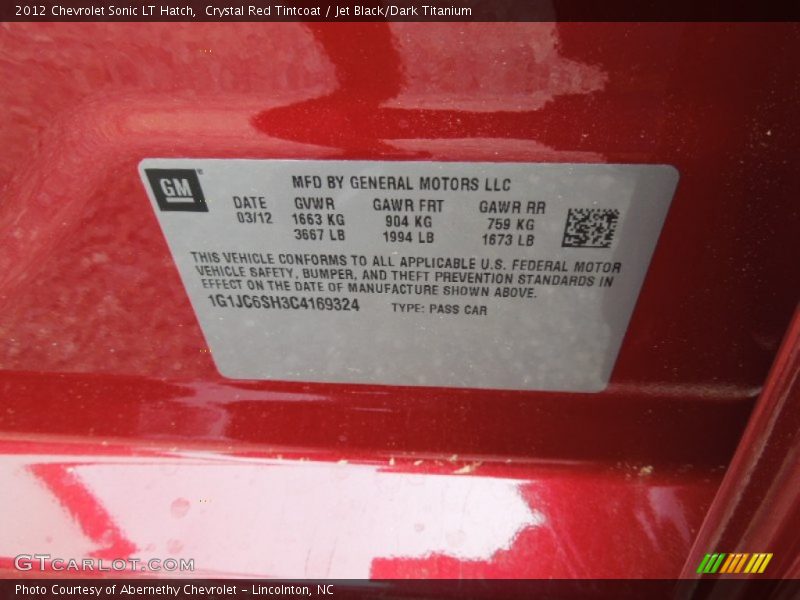 Crystal Red Tintcoat / Jet Black/Dark Titanium 2012 Chevrolet Sonic LT Hatch
