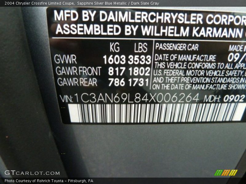 Sapphire Silver Blue Metallic / Dark Slate Gray 2004 Chrysler Crossfire Limited Coupe