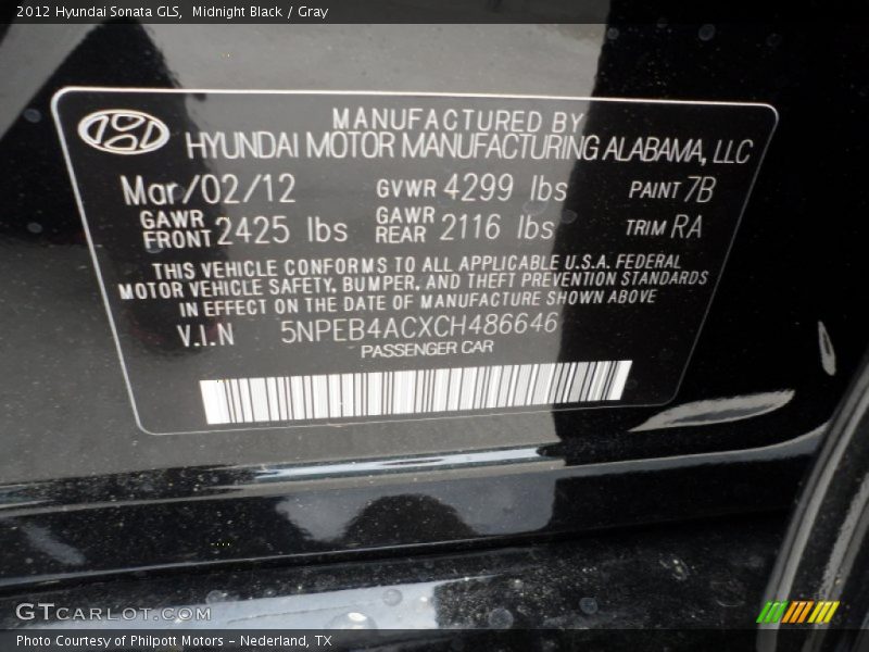 Midnight Black / Gray 2012 Hyundai Sonata GLS