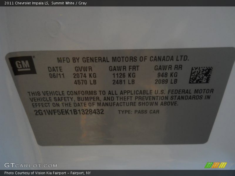 Summit White / Gray 2011 Chevrolet Impala LS