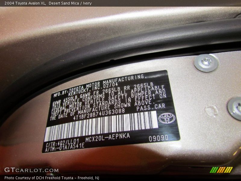 2004 Avalon XL Desert Sand Mica Color Code 4Q2