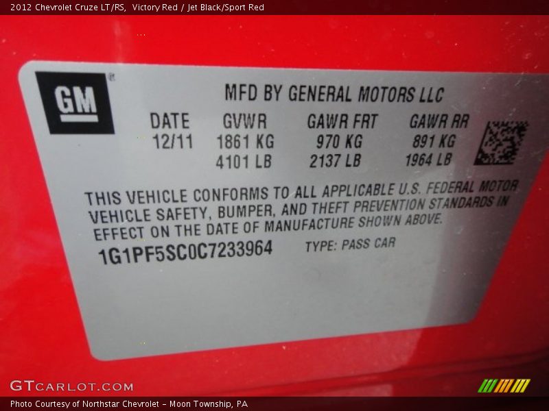 Victory Red / Jet Black/Sport Red 2012 Chevrolet Cruze LT/RS