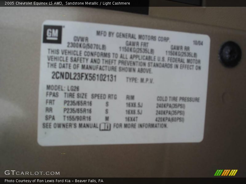 Sandstone Metallic / Light Cashmere 2005 Chevrolet Equinox LS AWD