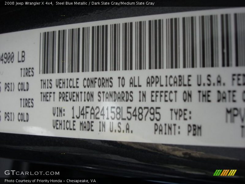 Steel Blue Metallic / Dark Slate Gray/Medium Slate Gray 2008 Jeep Wrangler X 4x4