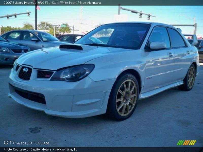 Satin White Pearl / Blue Alcantara 2007 Subaru Impreza WRX STi